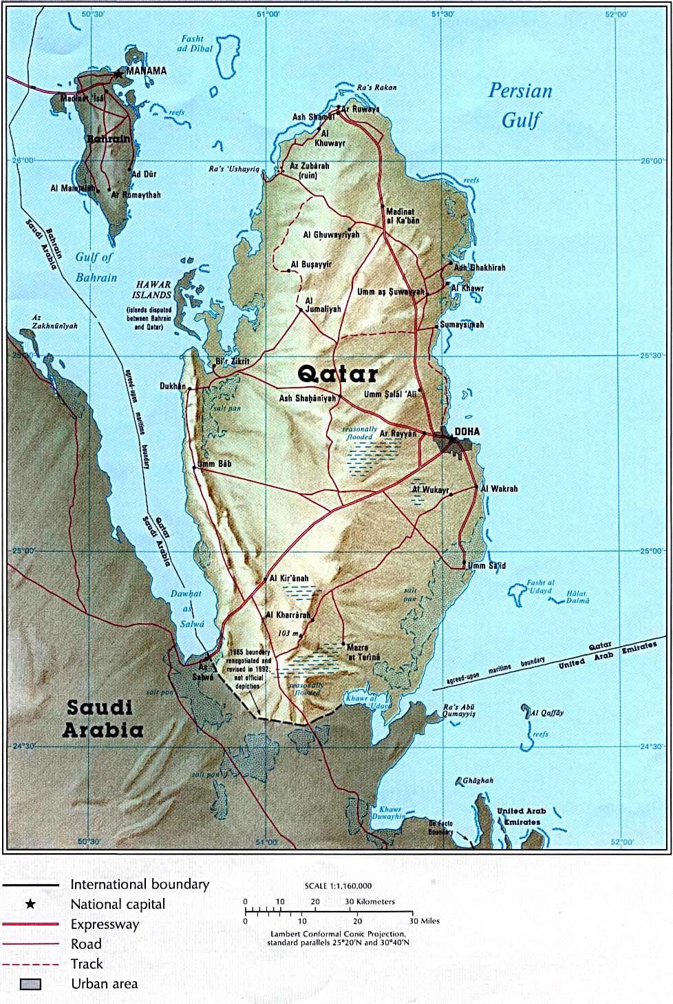 ನಕ್ಷೆ of qatar ದೈಹಿಕ