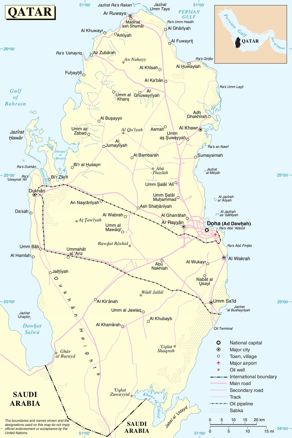 ಕತಾರ್ ರಸ್ತೆ ಮಾರ್ಗ ನಕ್ಷೆ
